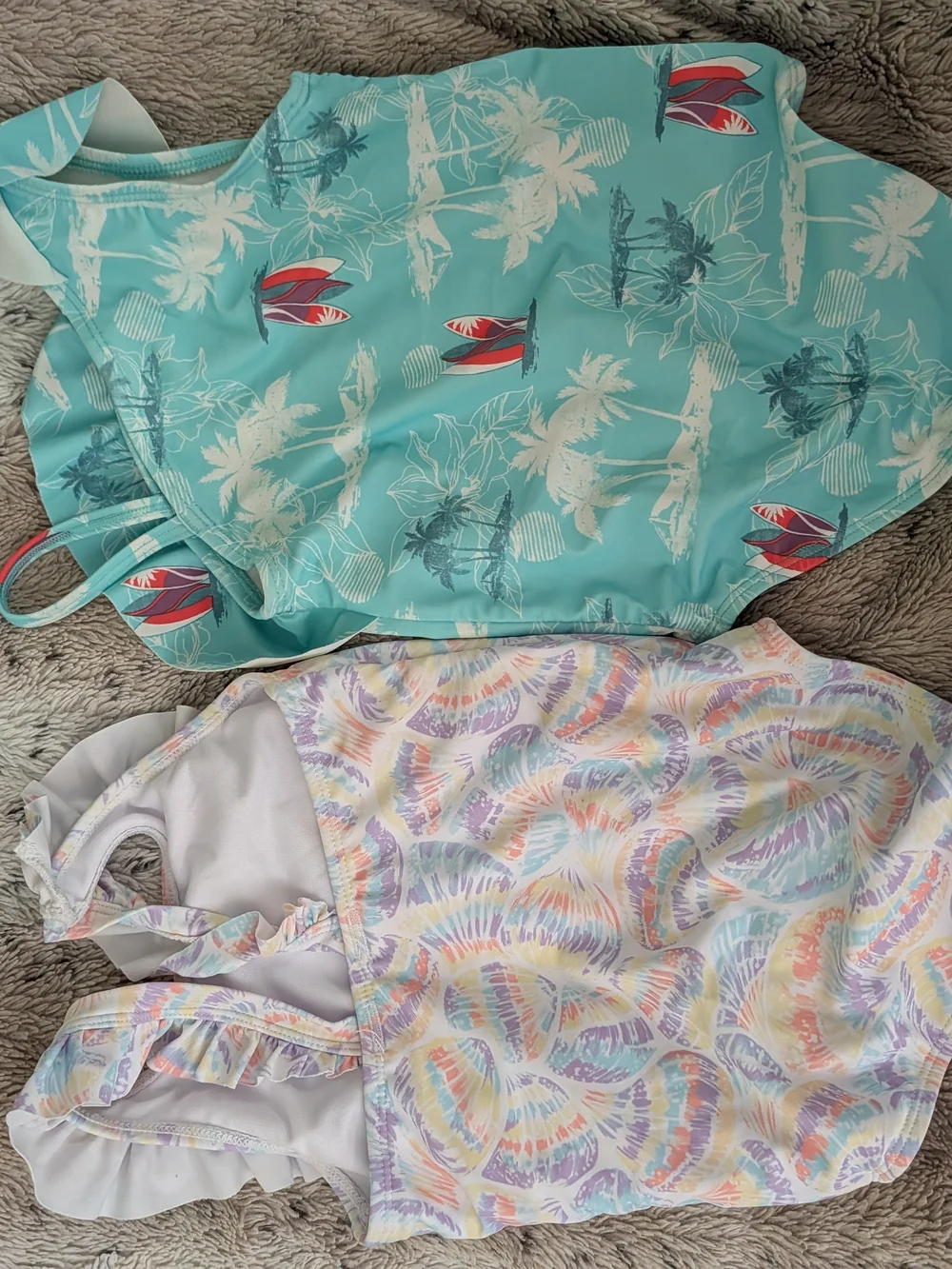 OshKosh B'gosh Turquoise Floral & Pastel Feather Print One-Piece Swimsuits (2)